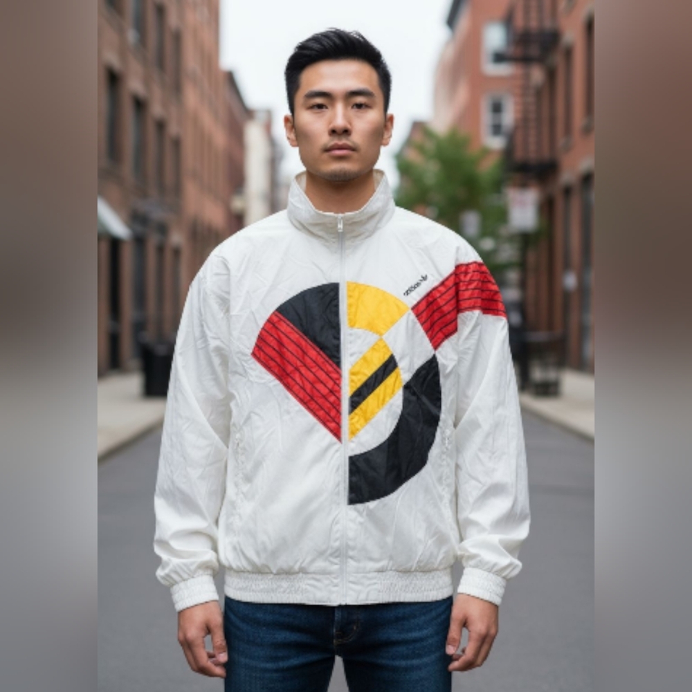 Vtg 80s 90s Adidas Trefoil HTF Windbreaker Jacket Size Large White Taiwan R.O.C.